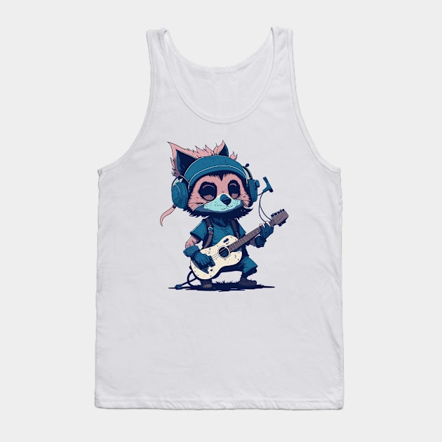 Cartoon Guitarist Raccoon Tank Top by hippohost